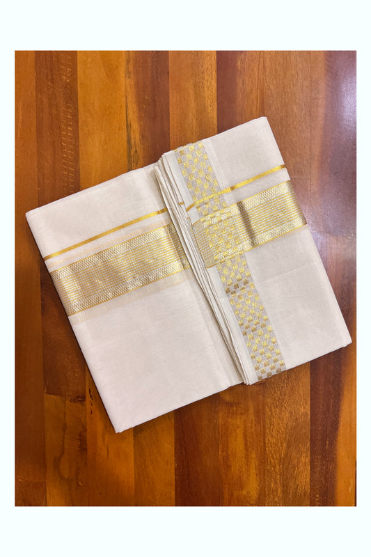 Southloom Super Premium Balaramapuram Unakkupaavu Handloom Double Mundu with Silver and Golden Kasavu Woven Border