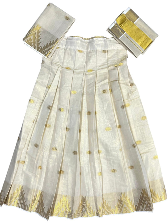 Southloom Semi Stitched Tissue Dhavani Set with Pavada and With Tissue Kasavu Border Blouse Piece