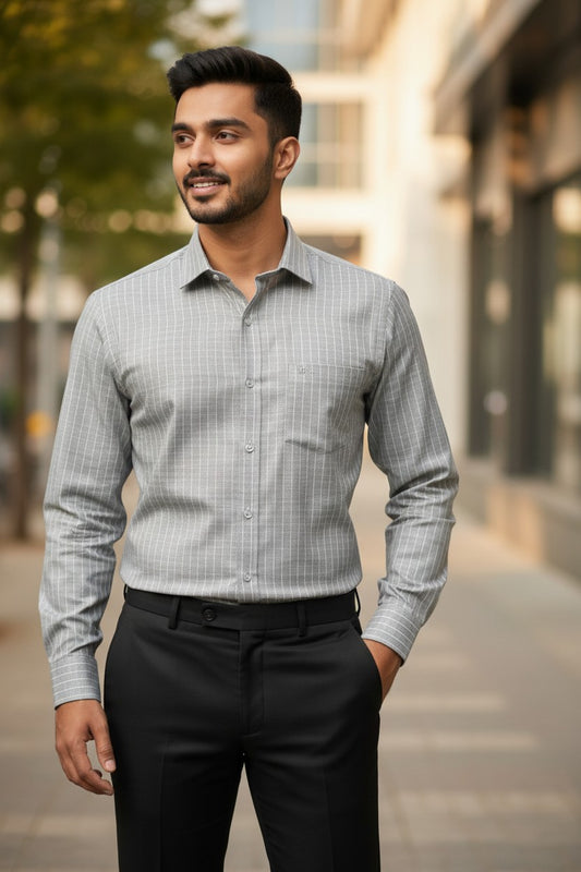 Southloom Pure Cotton Grey Lines Shirt SLSHIRT 42 FS