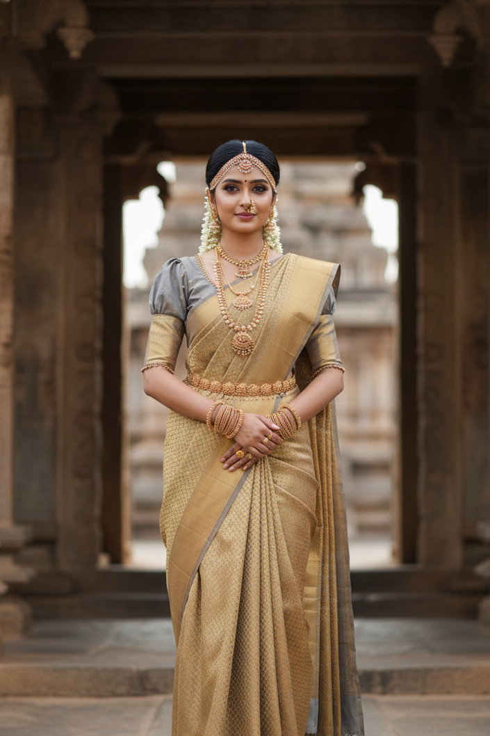 Southloom Premium Semi Silk Zari Work Brocade Saree in Bridal Grey with Matching Pallu