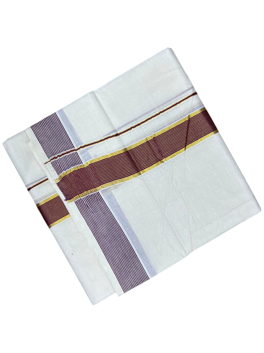 Southloom Pure Cotton Mundu with Purple Border (South Indian Kerala Dhoti)