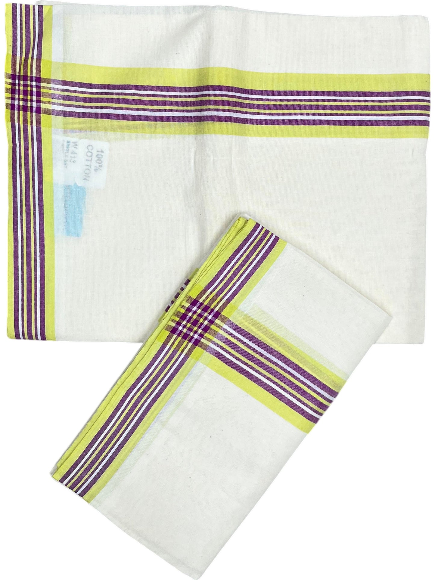 Southloom Kerala Mulloth Cotton Single Mundum Neriyathum with Multicolor Border In 2.80 Mtrs