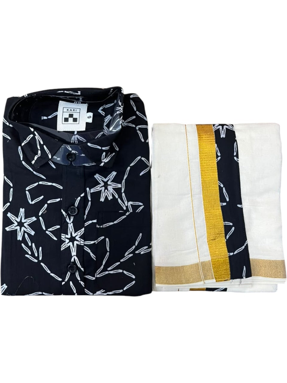 Southloom Cotton Floral Printed Kids's Combo (Shirt + Velcro Mundu) SLKCOMBO