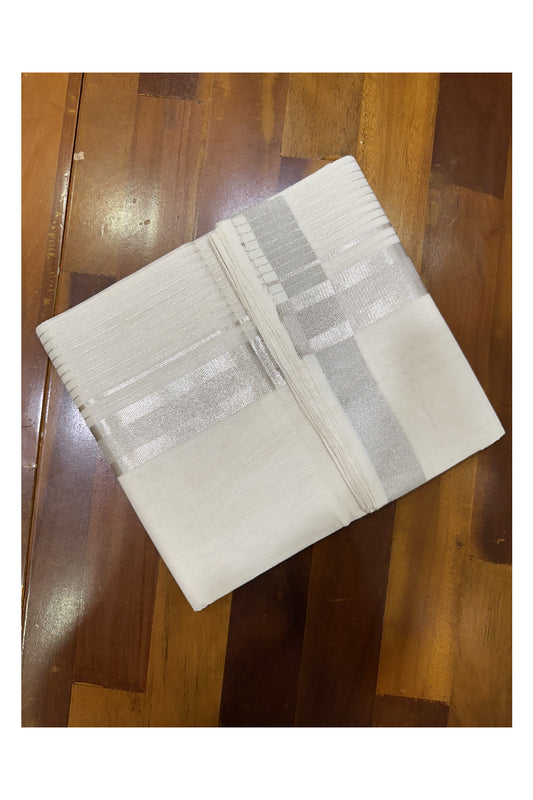 Southloom Premium Balarampuram Handloom Mundu with Silver Border and Silver Woven Lines after Kara(South Indian Dhoti)