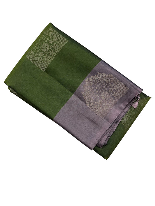 Southloom Pure Handloom Bridal Kanchipuram Silk Saree with Korvai Work(Green&Gray)