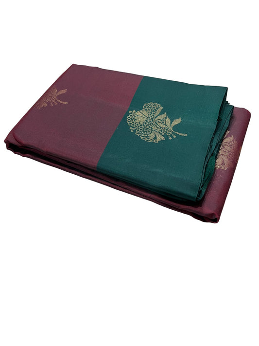 Southloom Pure Handloom Kanchipuram Silk Saree with Butta Work (Maroon & Green)