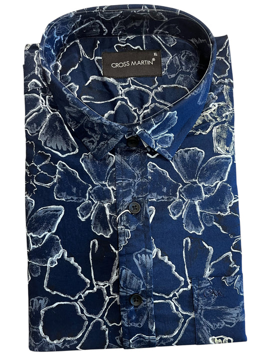 Pure Cotton Shirt with Blue Prints (XL FS)