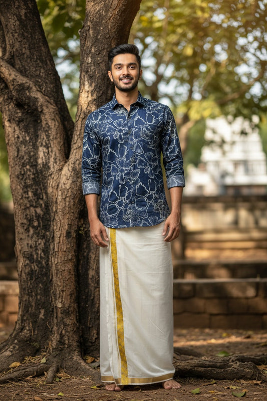 Pure Cotton Shirt with Blue Prints SLSHIRT 42 FS
