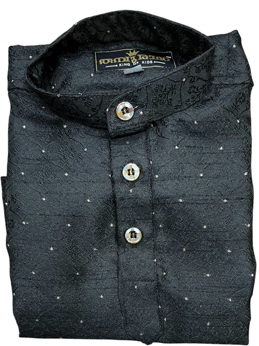 Southloom Semi Silk Short Kurta for Kids in Black Colour