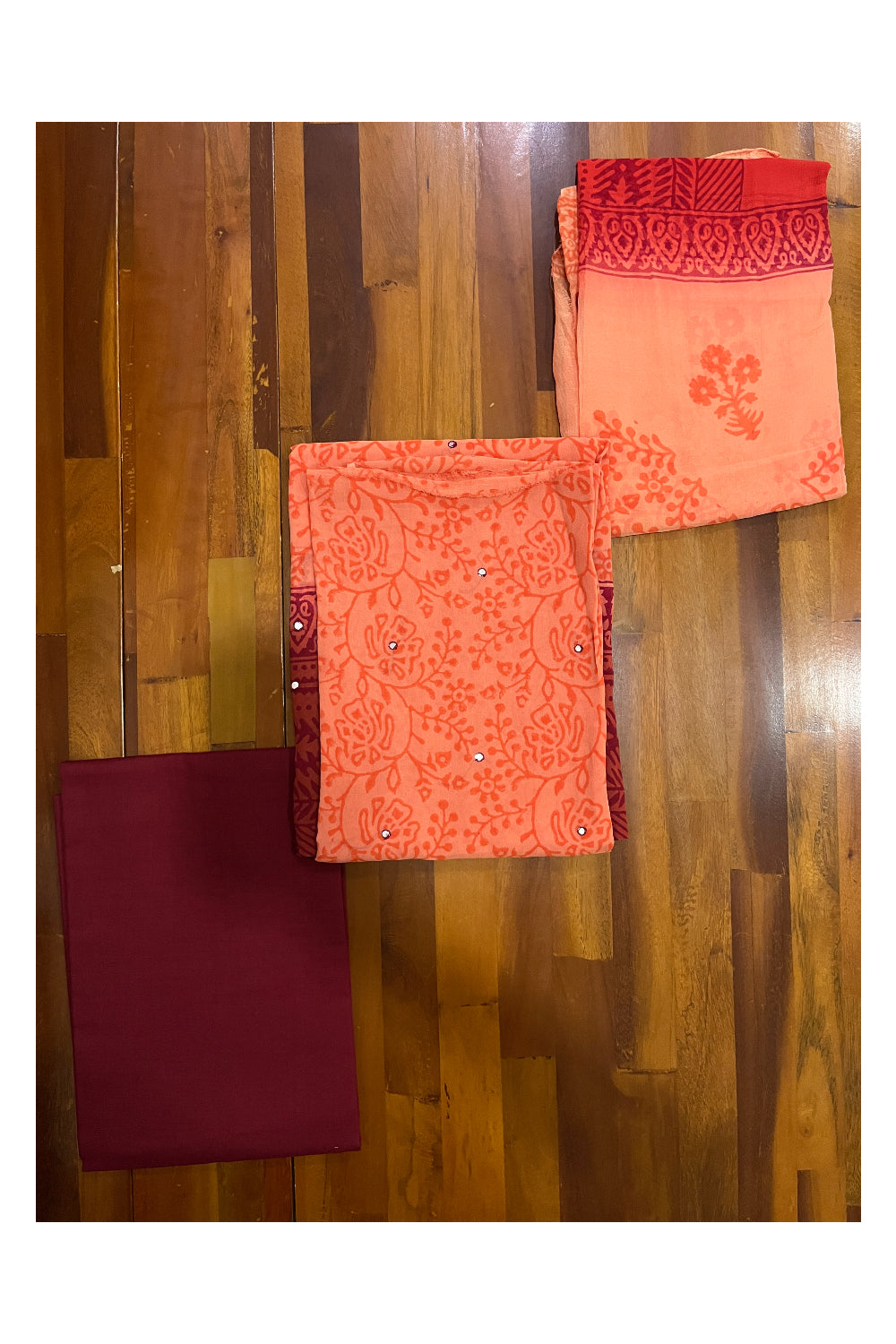 Southloom™ Crepe Churidar Salwar Suit Material in Orange with Floral Prints