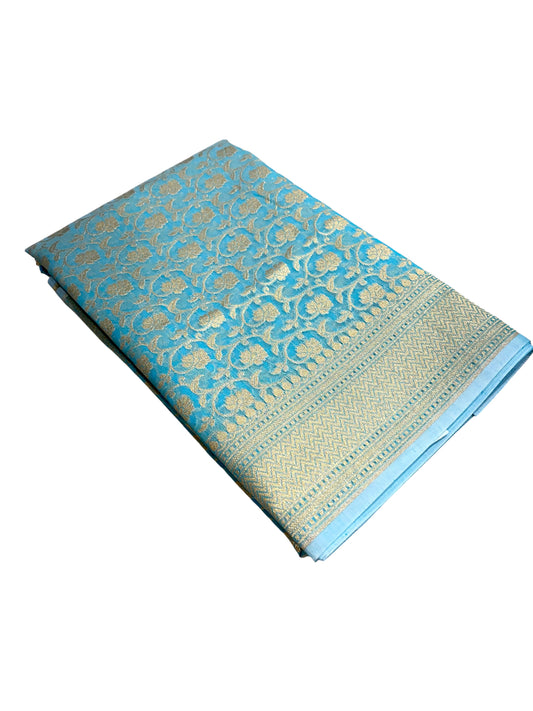 Southloom Cotton Banarasi Silk Saree with Woven Work on Body and Borders (Blue)
