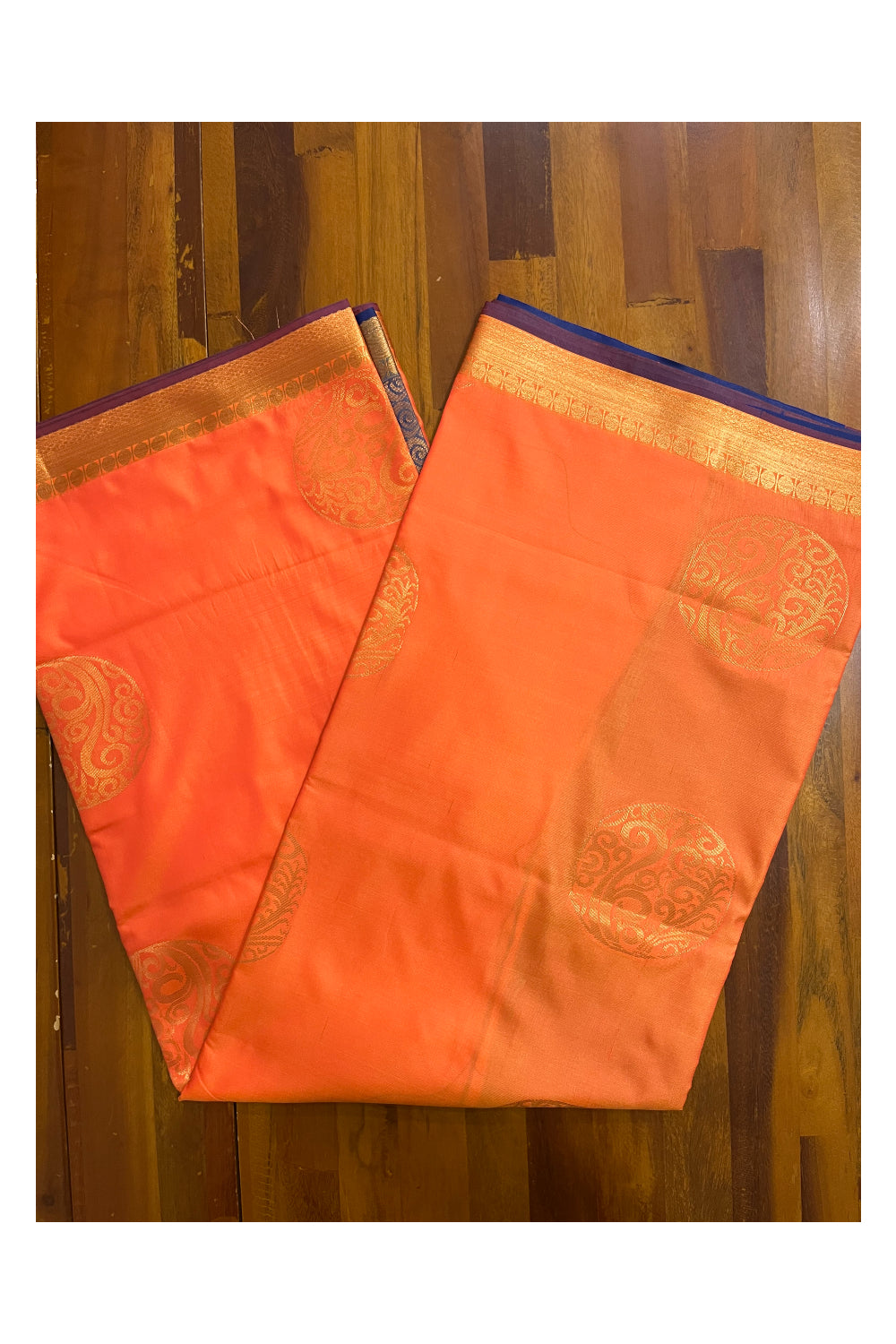 Southloom Soft Silk Orange Designer Woven Saree with Heavy Work on Pallu