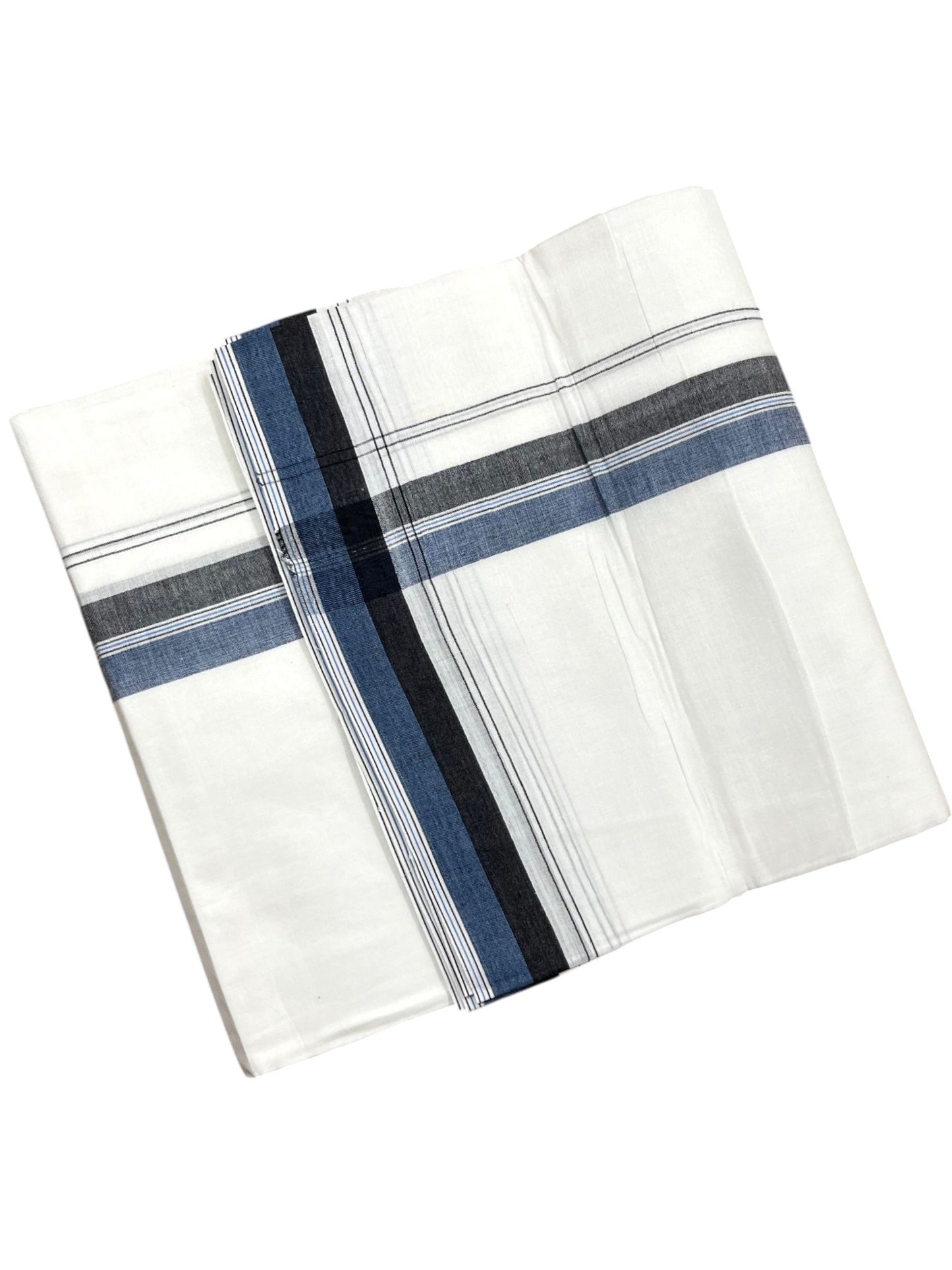 Southloom Pure Cotton Mundu with Blue Border (South Indian Kerala Dhoti)