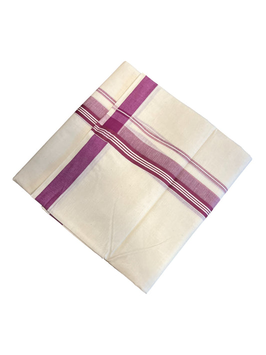 Southloom Pure Cotton Double Mundu With White Lines &Purple Border (South Indian Kerala Dhoti)