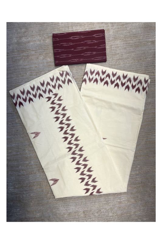 Southloom Ikat Design Brown Printed Saree with Blouse Piece