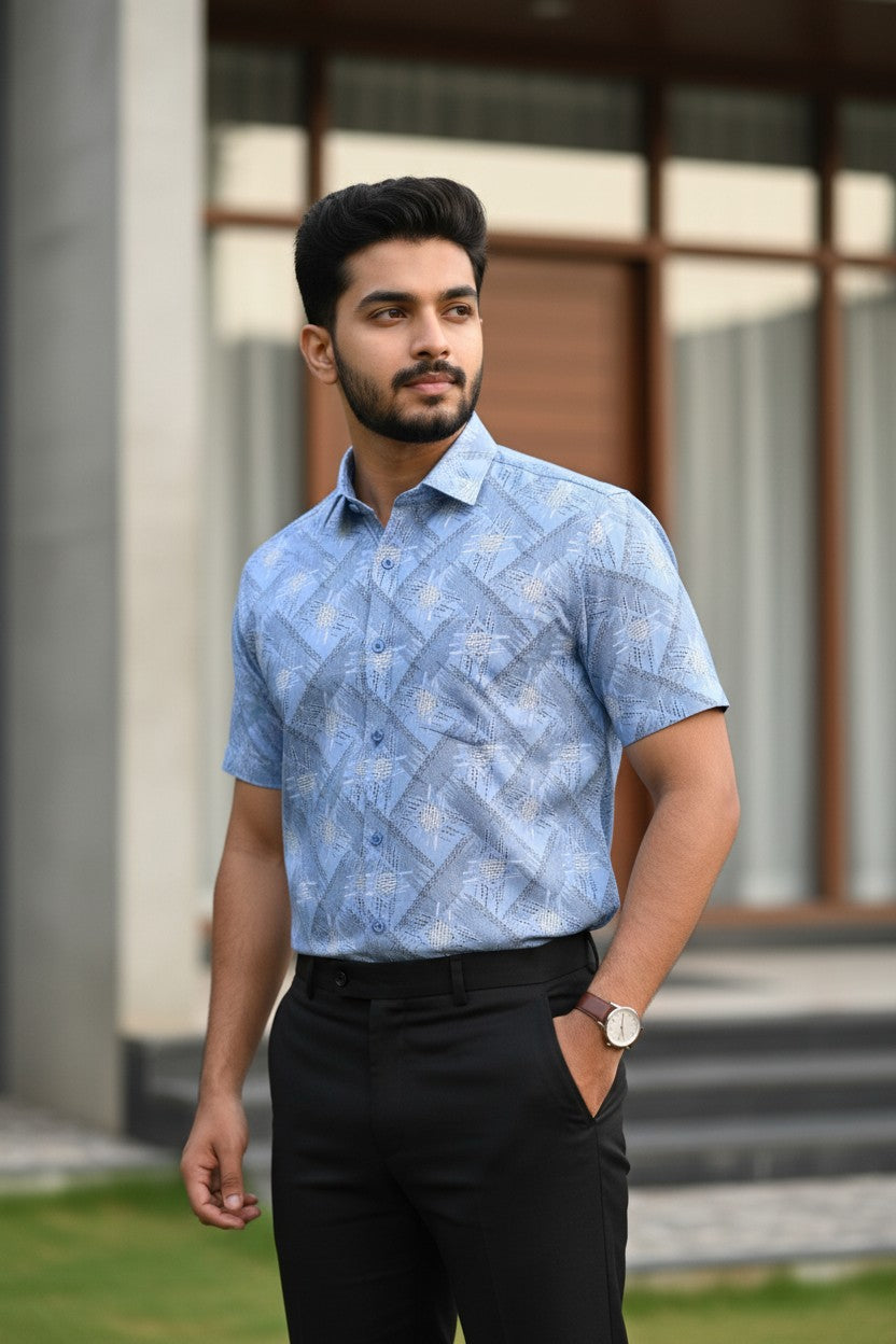Southloom Pure Cotton Blue Printed Shirt SLSHIRT 42HS
