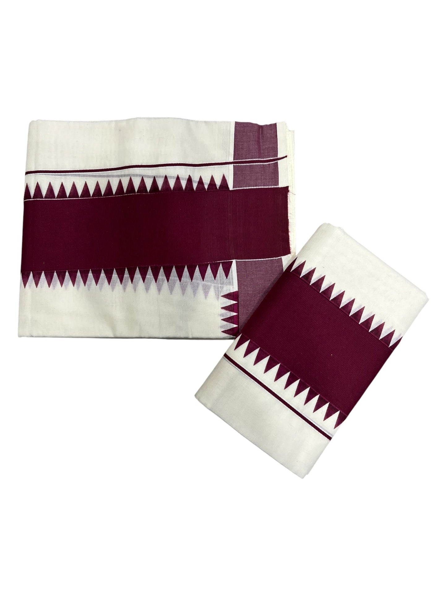 Kerala Pure Cotton Set Mundu Single (Mundum Neriyathum) with PurpleTemple Border 2.80 Mtrs