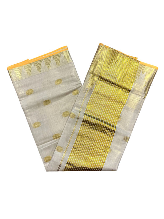 Southloom Tissue Kasavu Saree with Woven Butta Works Across Body and Temple Border