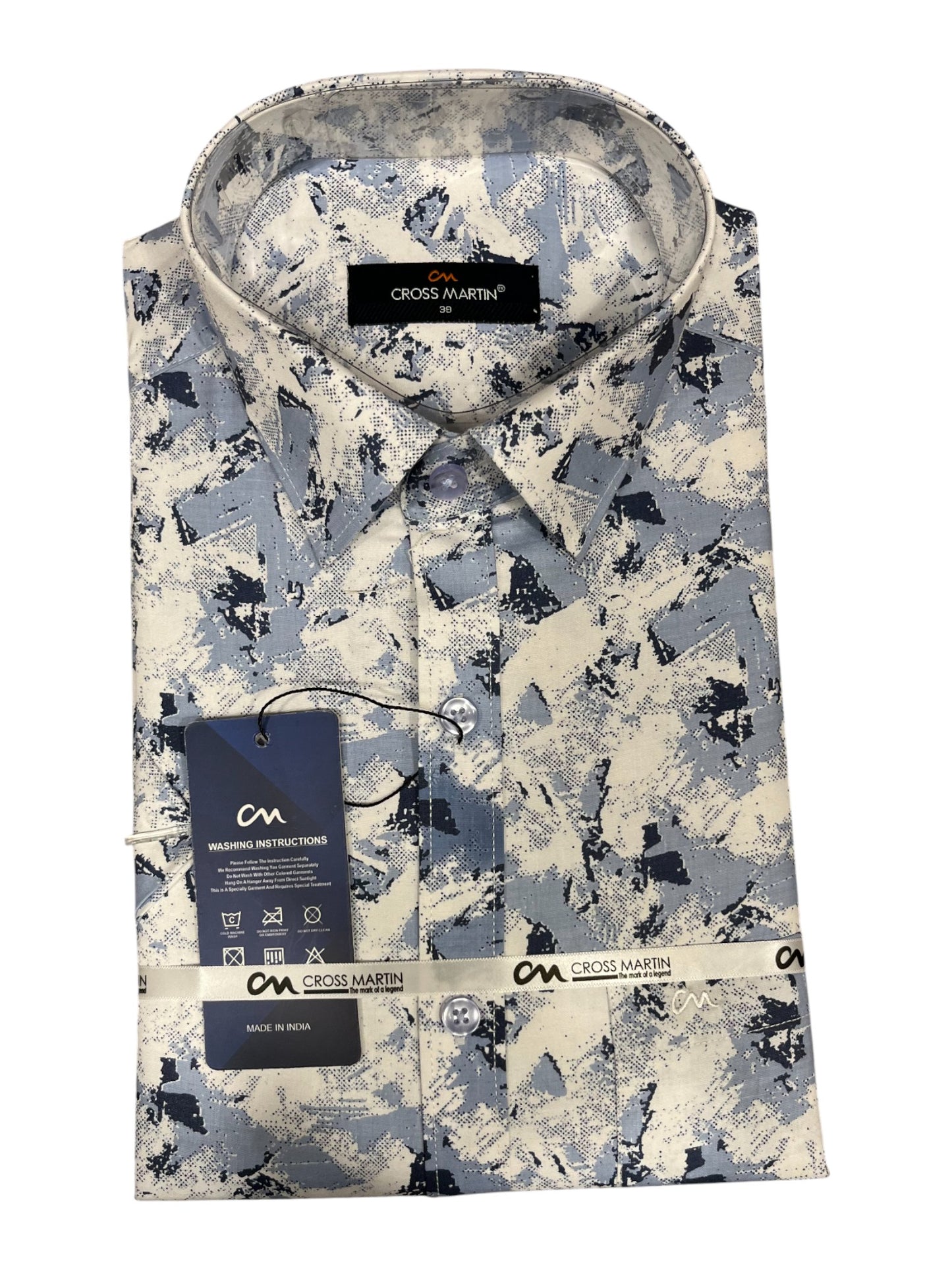 Southloom Pure Cotton Blue Printed Shirt (38 HS)