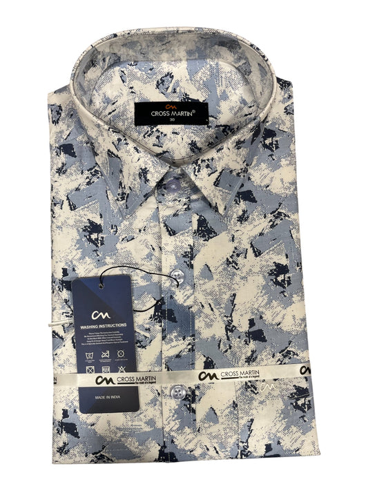 Southloom Pure Cotton Blue Printed Shirt (38 HS)