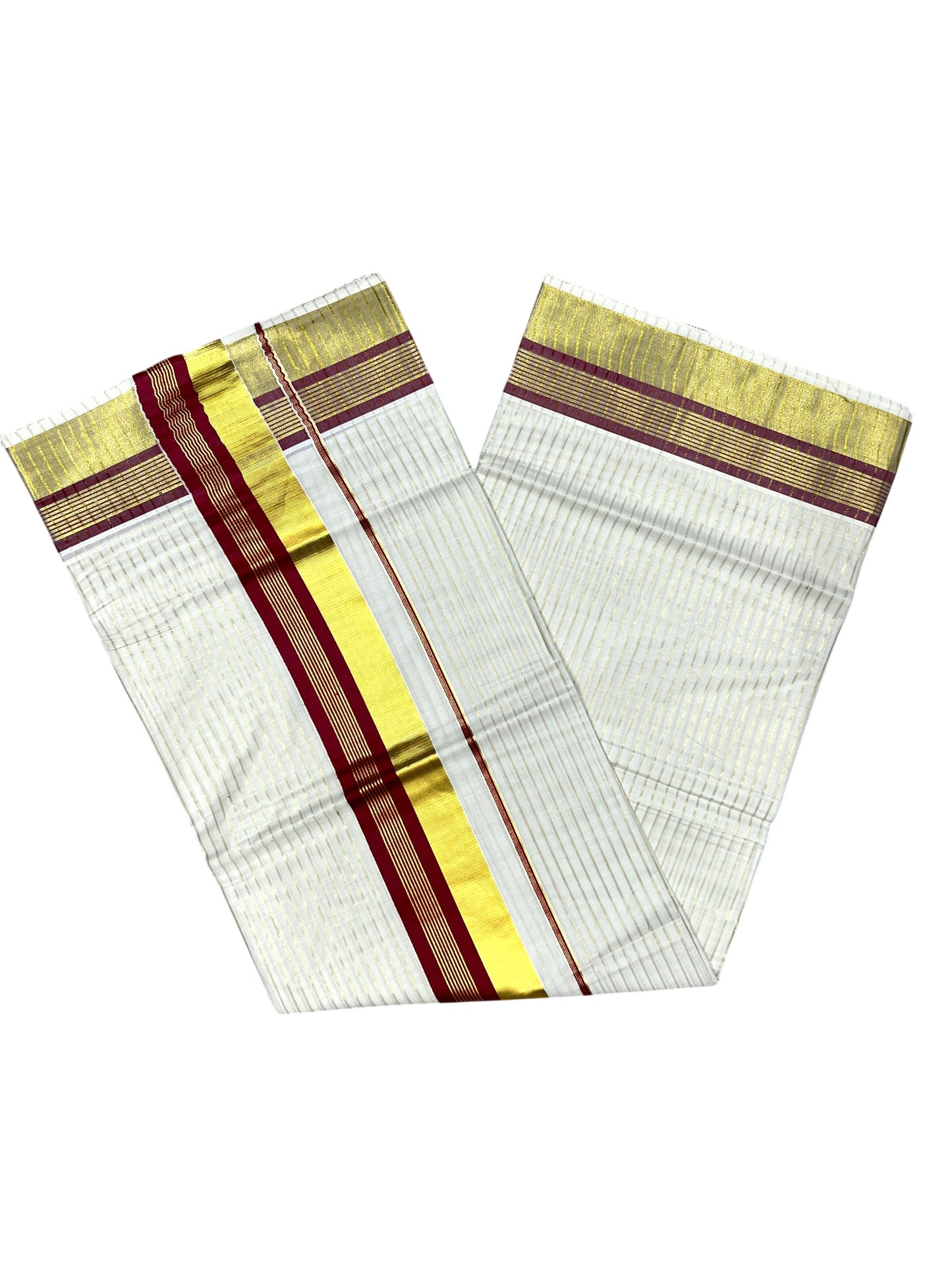 Southloom Pure Cotton Kerala Kasavu Lines Design Saree with Maroon Border