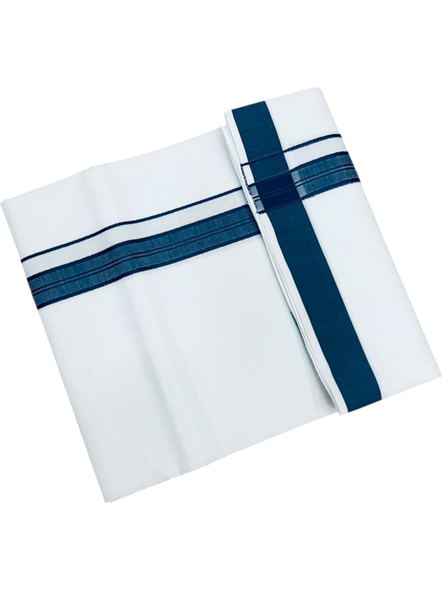 Southloom Pure White Single Cotton Mundu with Blue Border (South Indian Kerala Dhoti)