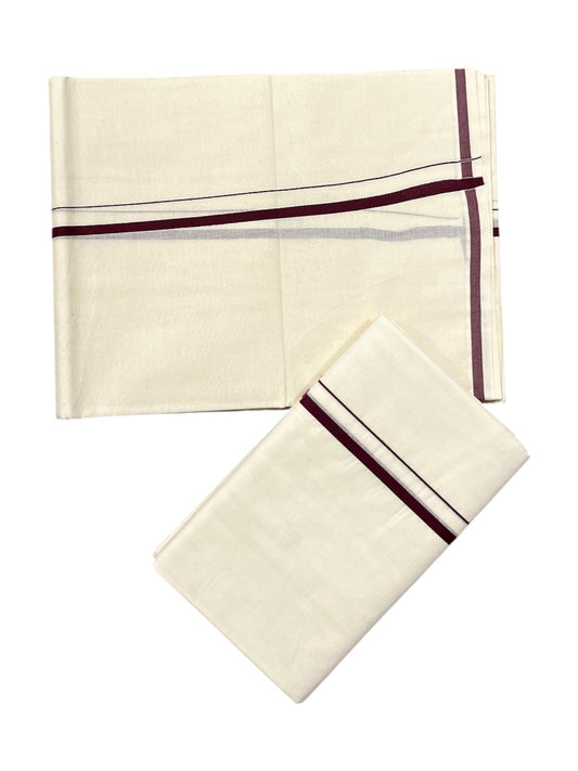 Kerala Cotton Mundum Neriyathum Single (Set Mundu) with Brown Puliyilakkara 2.80Mtrs