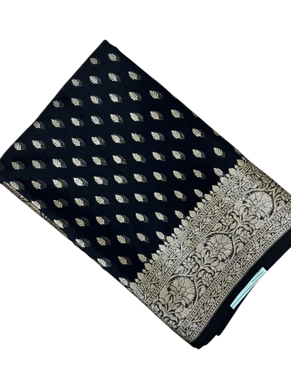 Southloom Cotton Banarasi Silk Saree with Woven Work on Body and Borders (Black)