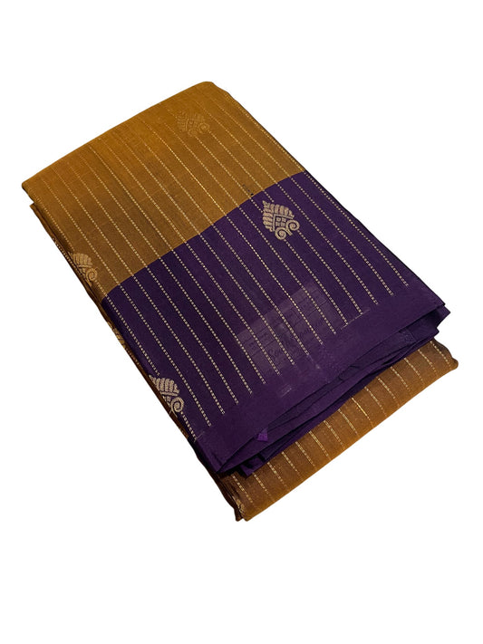 Southloom Pure Handloom Kanchipuram Silk Saree with Korvai Work (Brown & Violet)