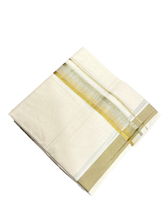 Southloom Kerala Pure Cotton Double Mundu with Olive Green Border (South Indian Dhoti)