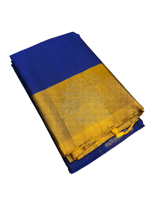 Southloom Pure Handloom Kanchipuram Silk Saree with Butta Work (Blue & Gold)