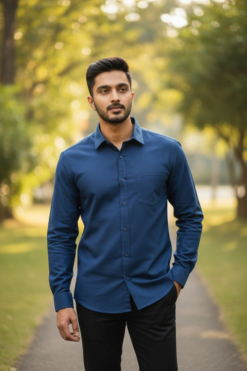 Pure Cotton Blue Solid Shirt SLSHIRT 46 FS