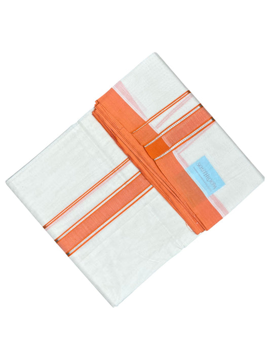 Southloom Pure Cotton Mundu with Silver Lines and Orange Border (South Indian Kerala Dhoti)