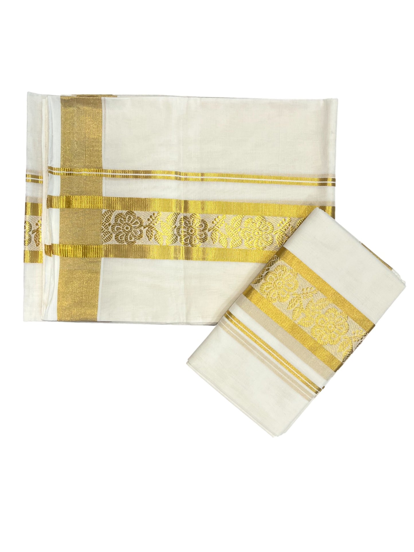 Southloom Premium Balaramapuram Handloom Cotton Floral Woven Set Mundu