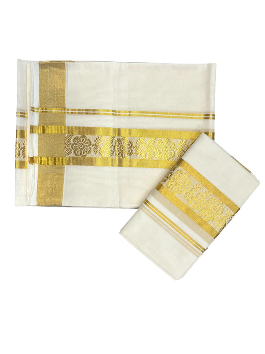 Southloom Premium Balaramapuram Handloom Cotton Floral Woven Set Mundu