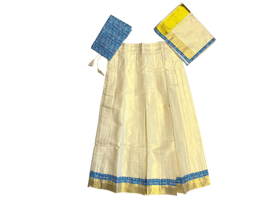 Southloom Semi Stitched Tissue Dhavani Set with Pavada and Ajrakh Blouse Piece