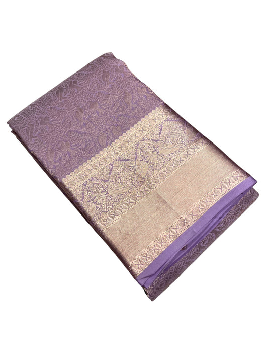 Southloom Pure Handloom Bridal Kanchipuram Silk Saree with Korvai Work (Lavendar)