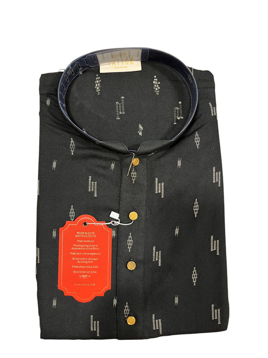 Southloom Black Woven Patterns Semi Silk Short Kurta for Men