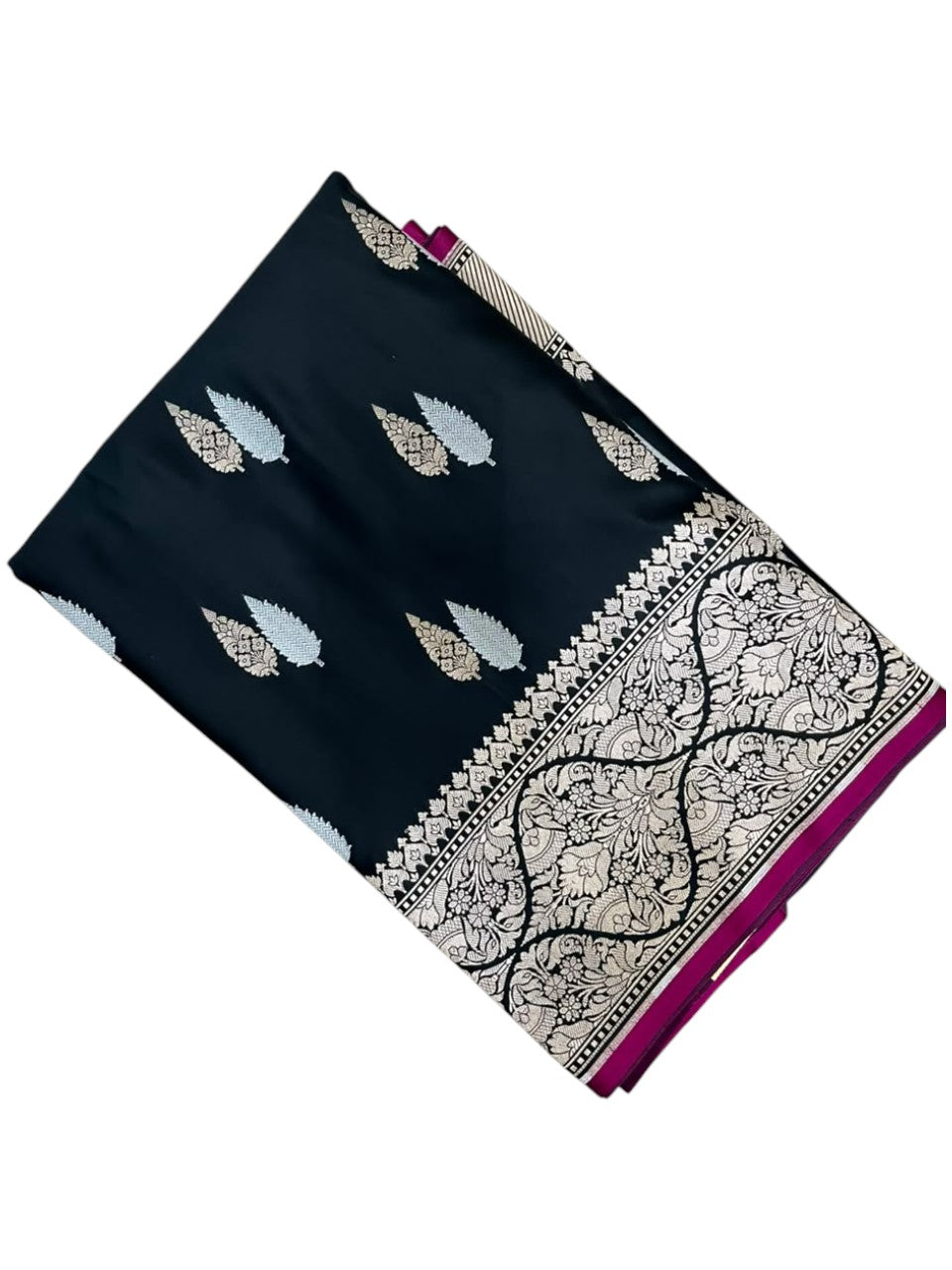 Southloom Satin Banarasi Silk Saree with Woven Work on Body And Borders In Black