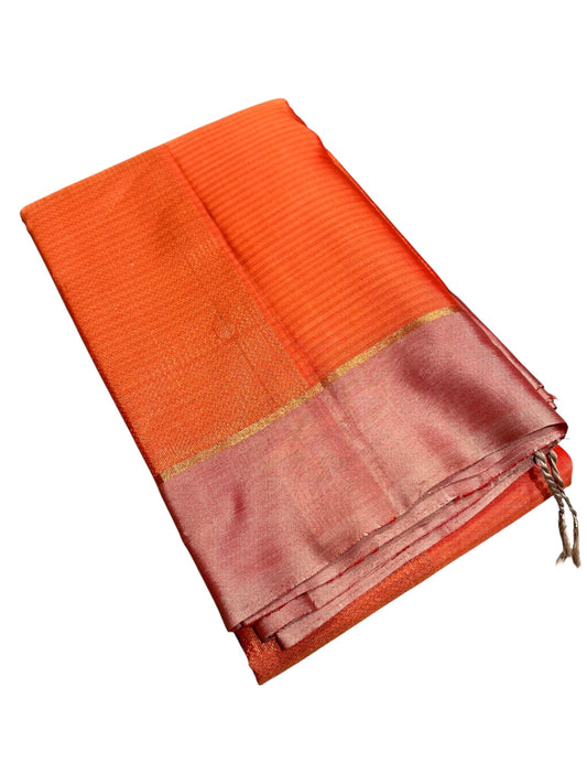 Southloom Pure Handloom Kanchipuram Silk Saree with Butta Work (Orange)