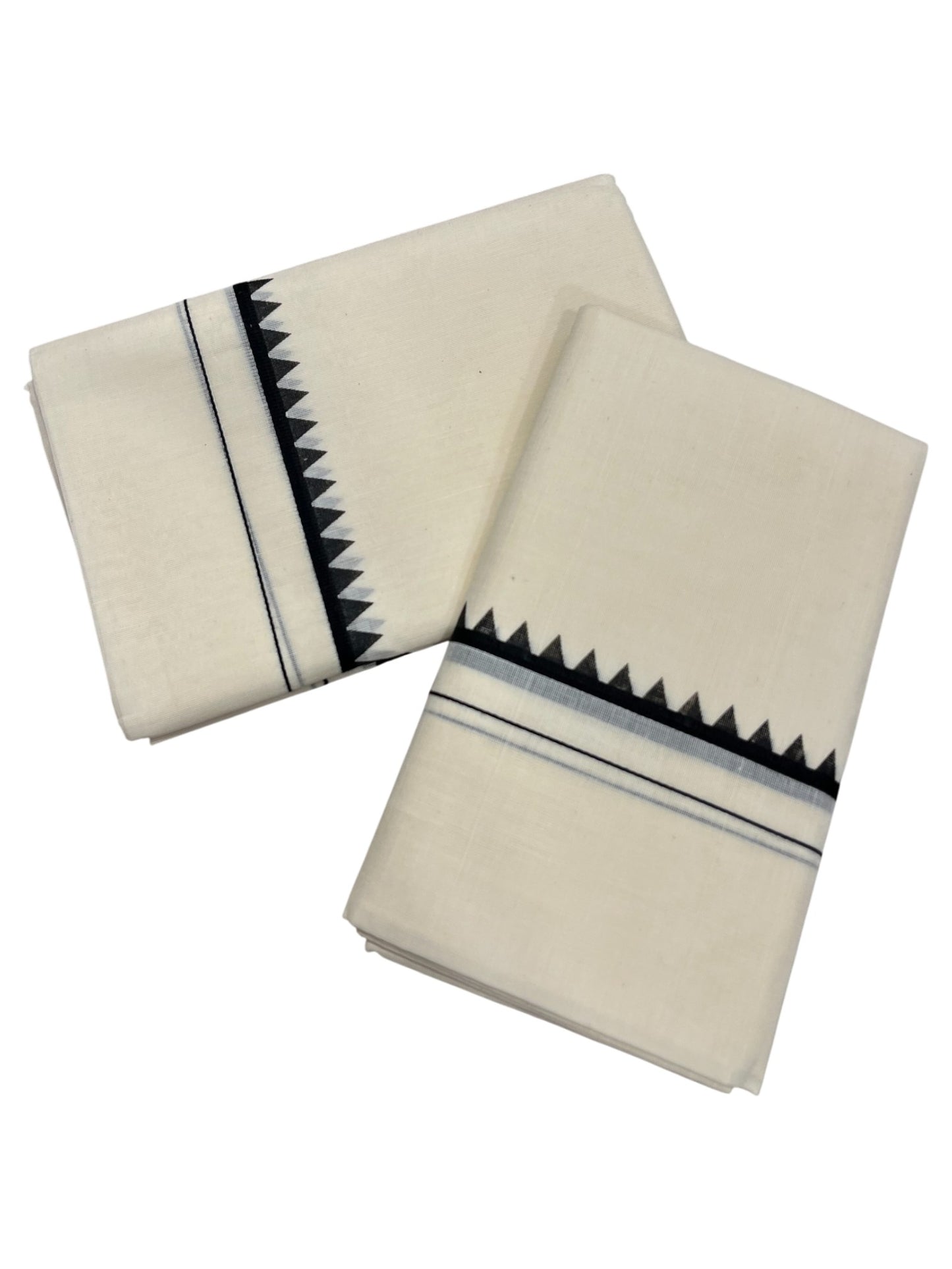 Southloom Kerala Cotton Set Mundu (Mundum Neriyathum) with Black Block Prints on Body