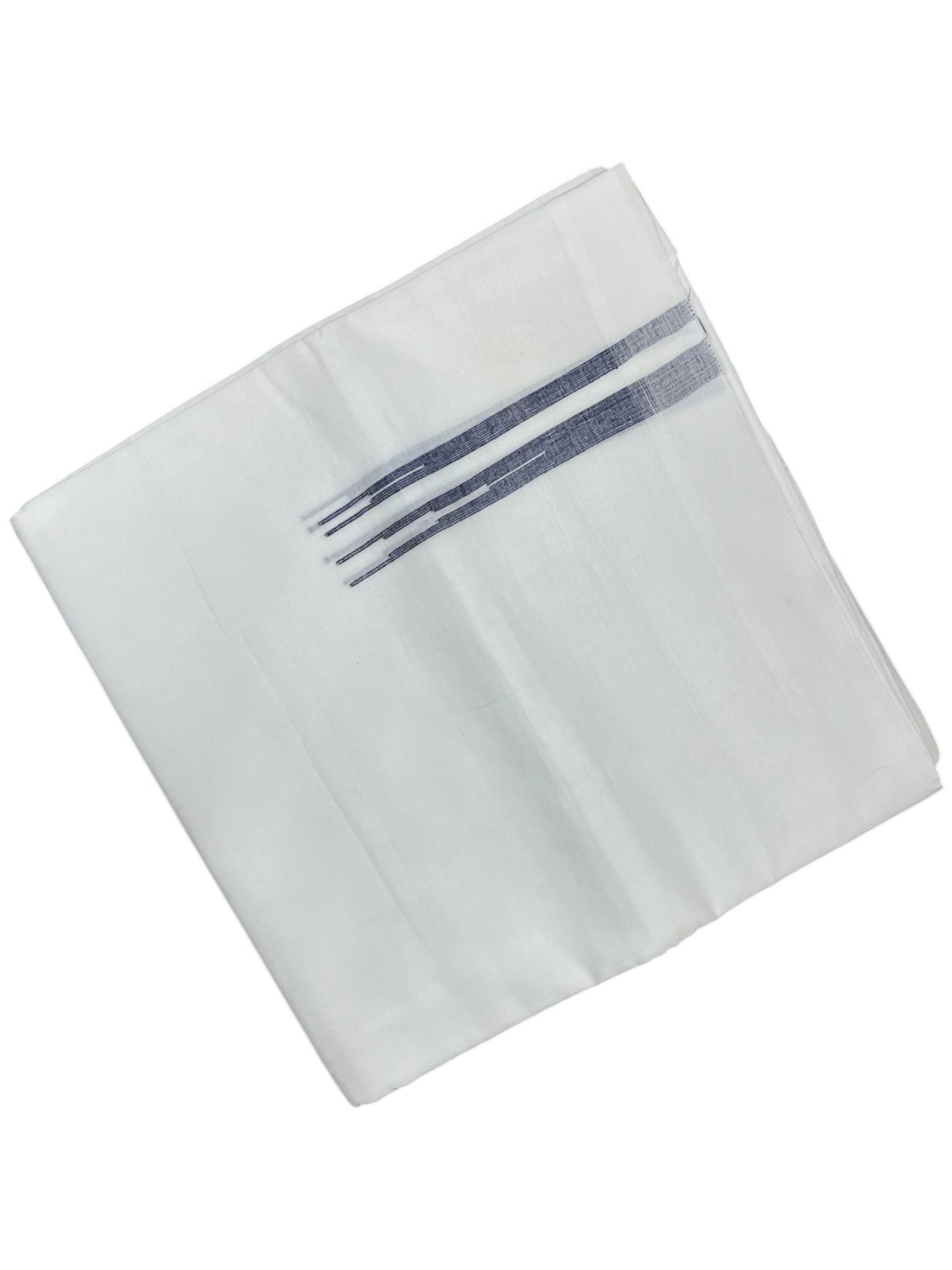Southloom Pure White Cotton Double Mundu with Blue Chuttikara (South Indian Dhoti)
