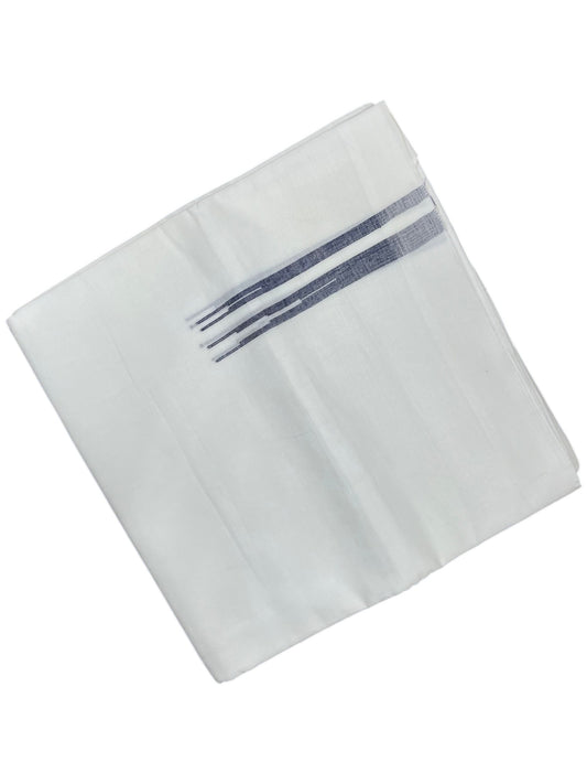 Southloom Pure White Cotton Double Mundu with Blue Chuttikara (South Indian Dhoti)