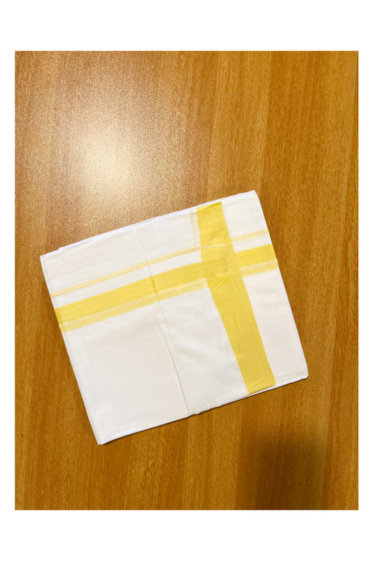 Pure White Cotton Double Mundu with Yellow  Border (South Indian Dhoti)