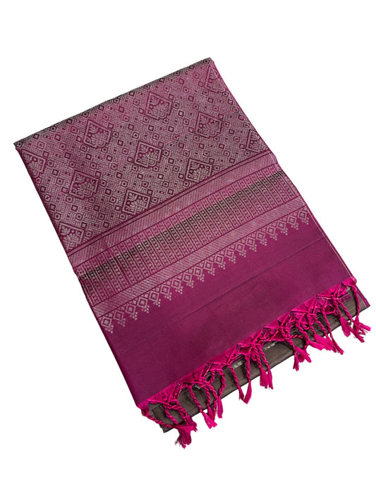 Southloom Pure Handloom Bridal Kanchipuram Silk Saree with Korvai Work (Magenta & Grey)