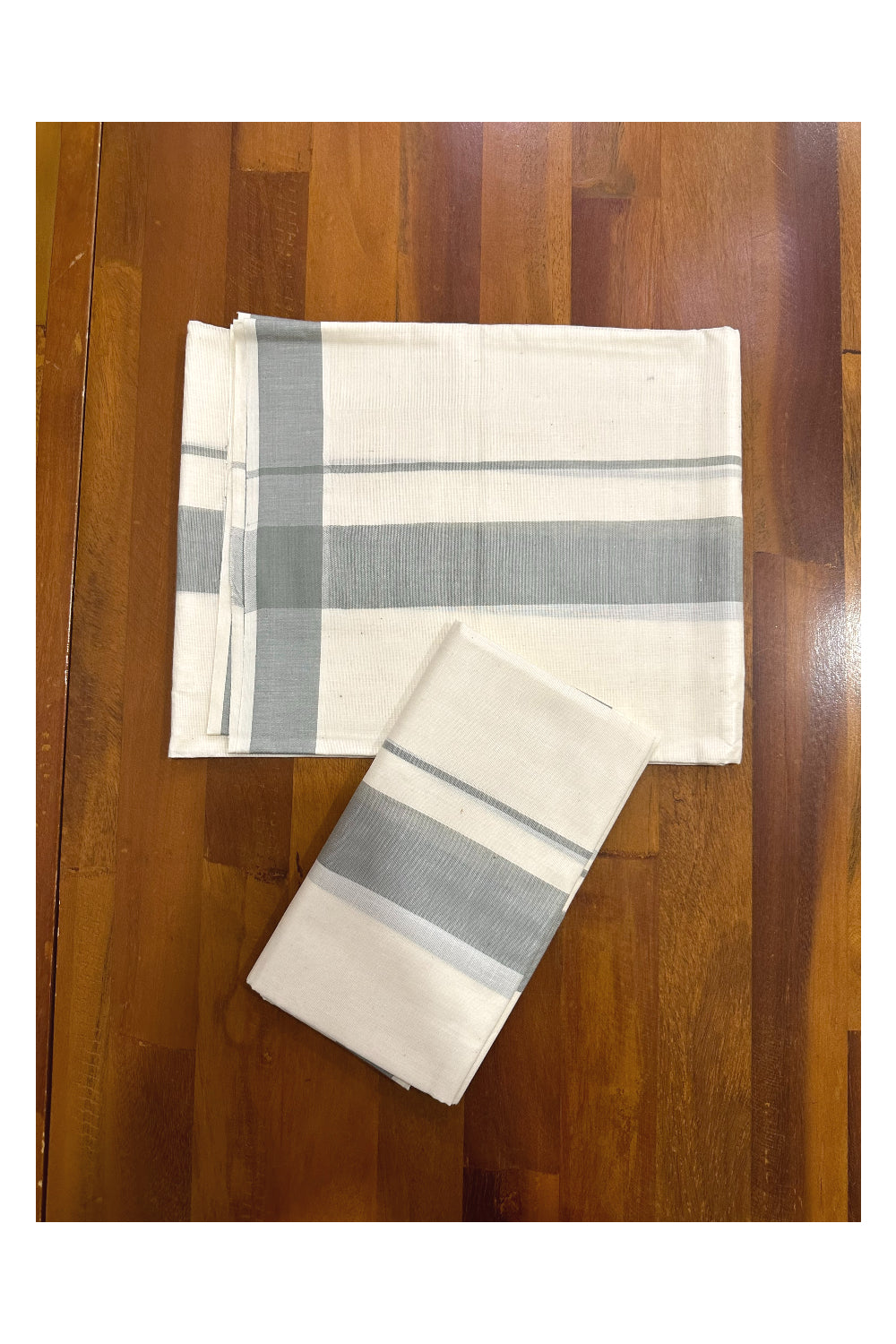 Kerala Mulloth Soft Cotton Mundum Neriyathum Single with Grey Border (Onam Set Mundu 2023)