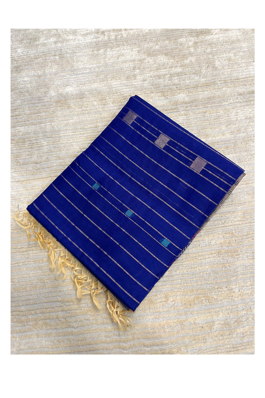 Southloom Pure Handloom Cotton Silk Saree With Handwoven Work Across Body and Blouse in Blue And Beige
