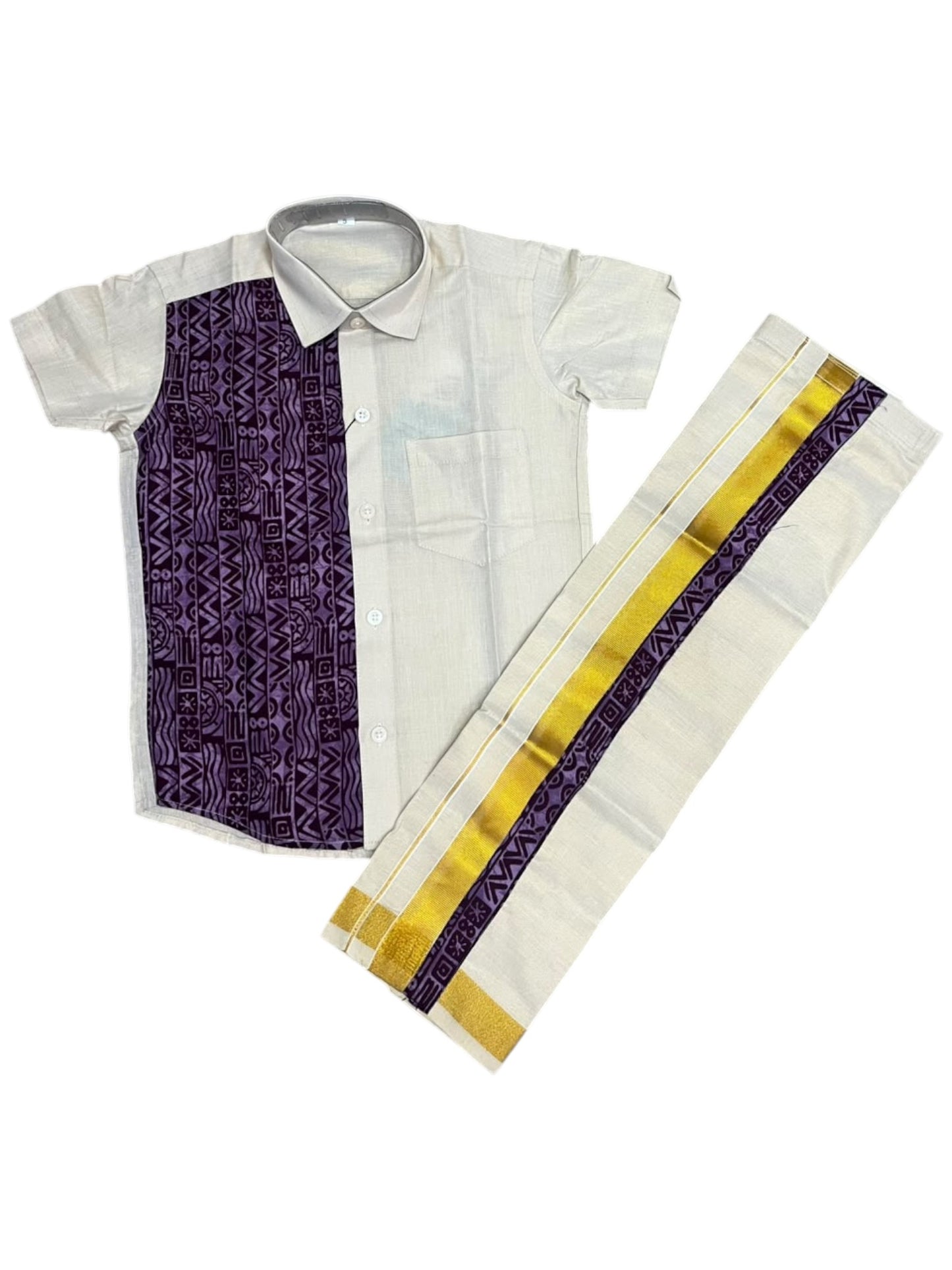 Southloom Tissue Ajrakh Printed Kids's Combo (Shirt + Velcro Mundu) SLKCOMBO SL611