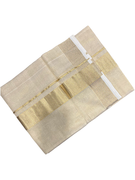 Southloom Premium Handloom Tissue Double Mundu with Gold And Silver Kasavu Border