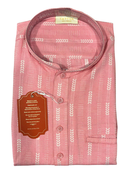 Southloom Semi Silk Short Kurta for Men in Pink Colour